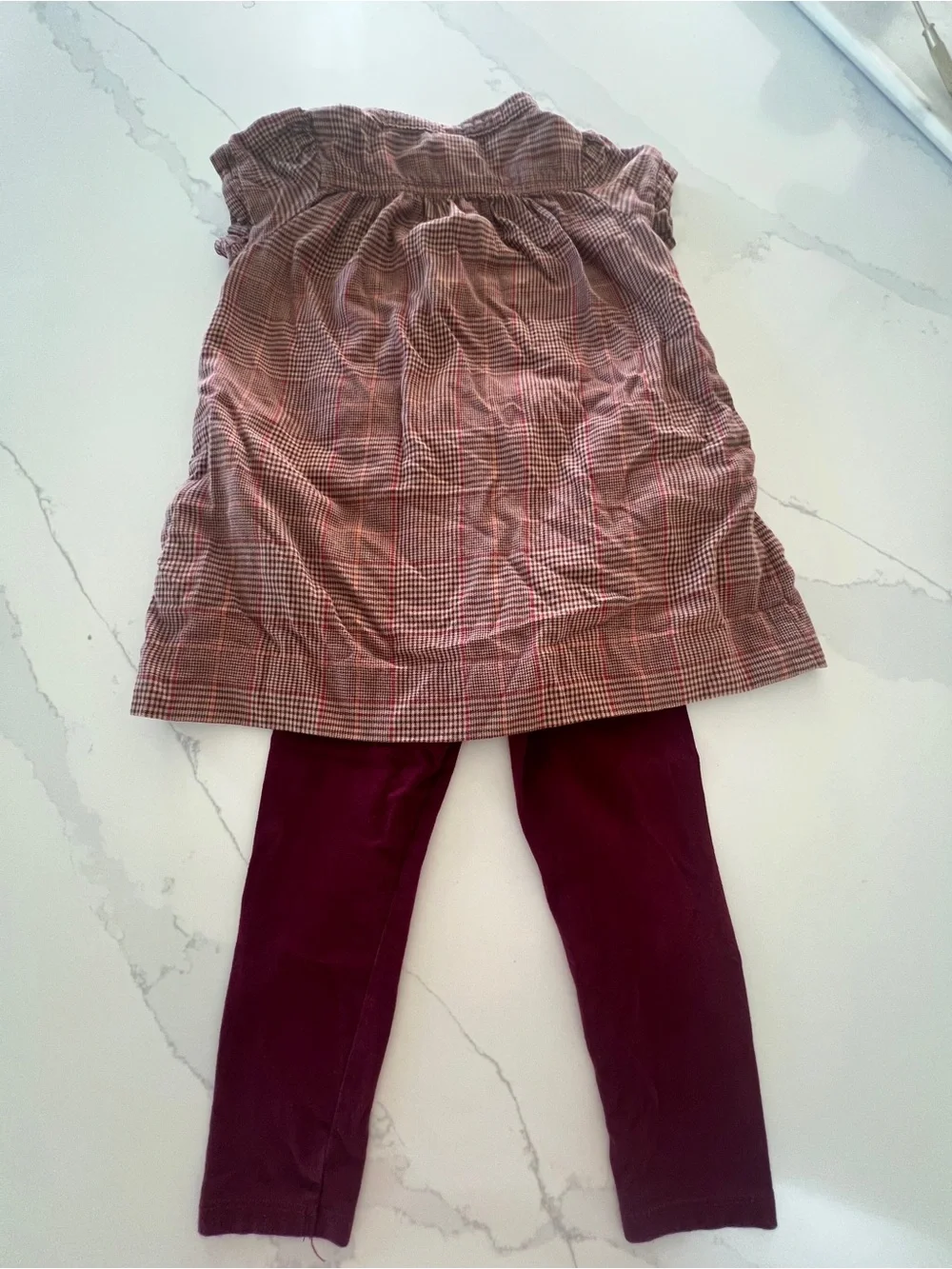 2pc Girls Outfit GAP Plaid Tunic with Burgundy Leggings‎ 3T